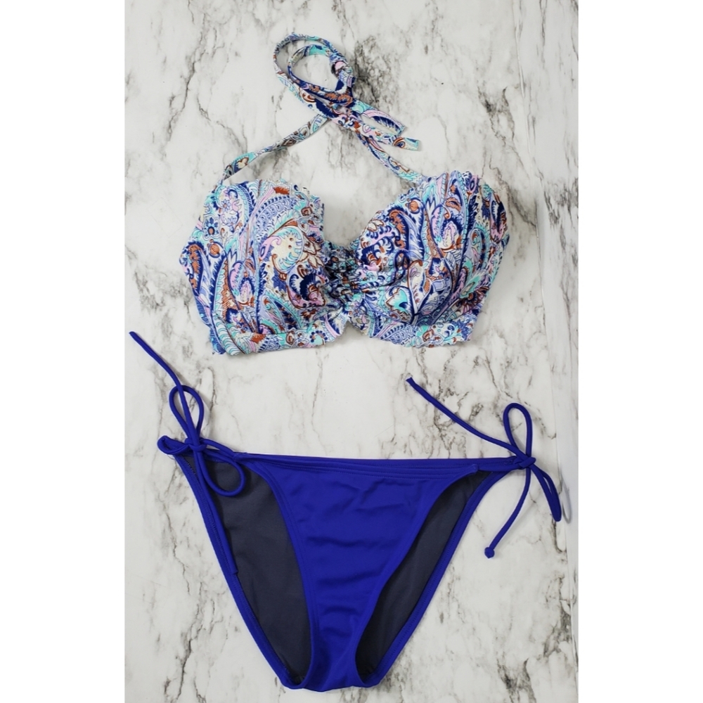Victoria's Secret Bikini Set Blue Paisley Top - Picture 3 of 11